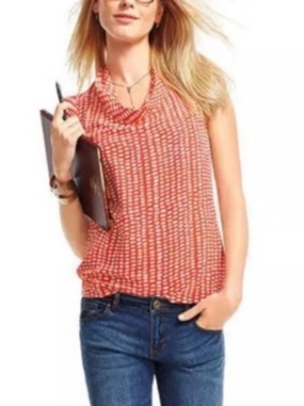 CAbi Brand Women's size Large Madeline Polka Dot Red Short Sleeve Blouse Top